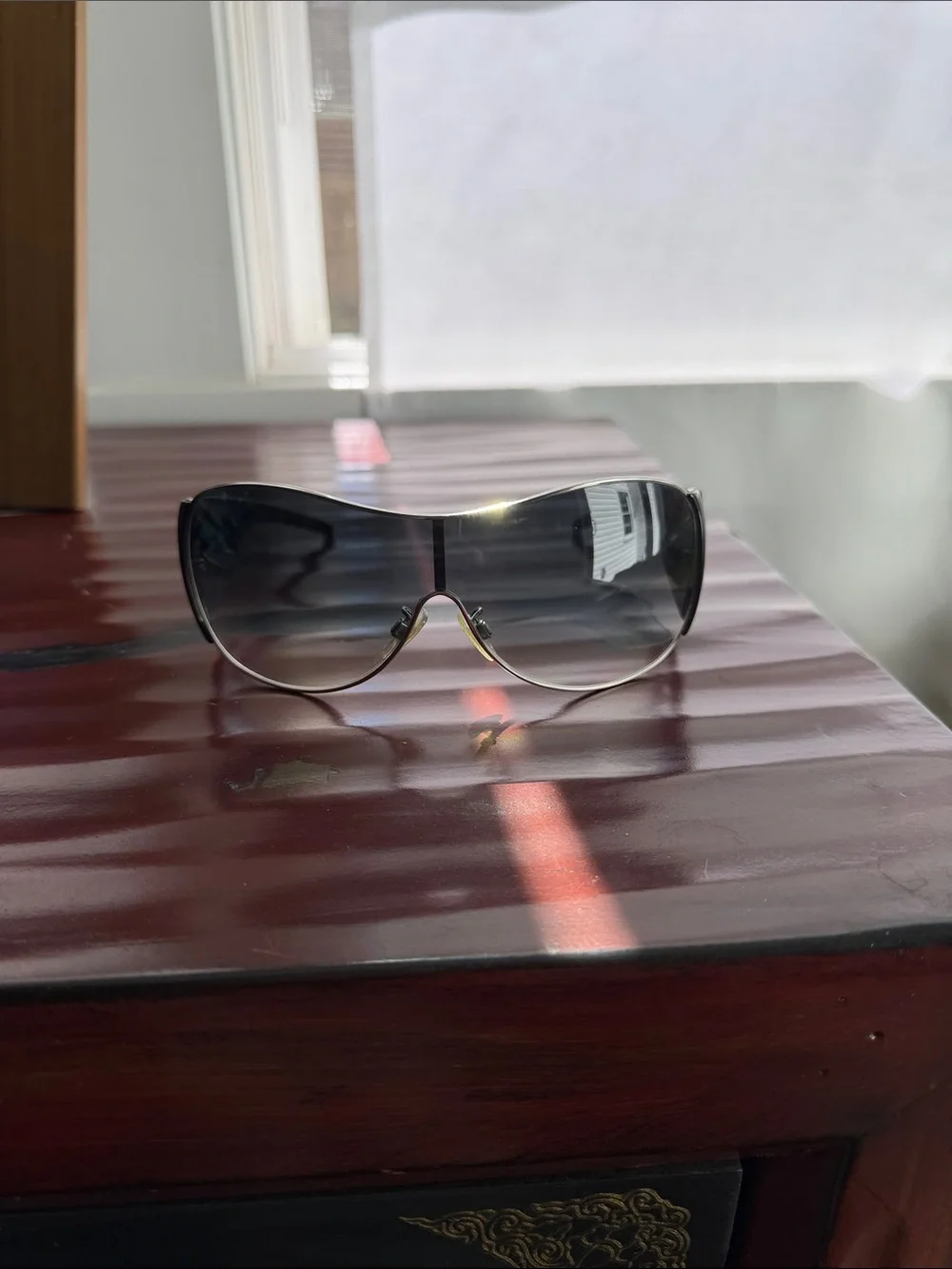 Dolce & Gabbana 2005 Black Shield Sunglasses with Gold Logo